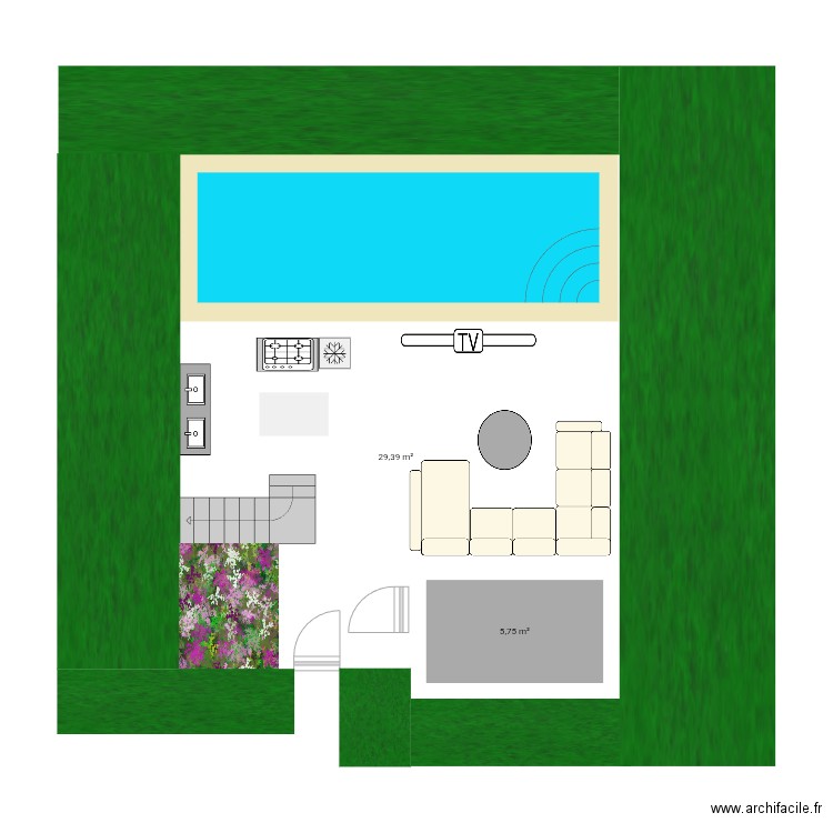 MAISON. Plan de 2 pièces et 35 m2