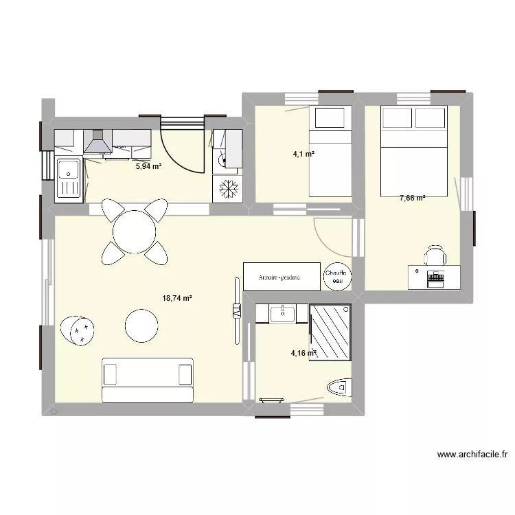la landelle. Plan de 5  et 41 m²