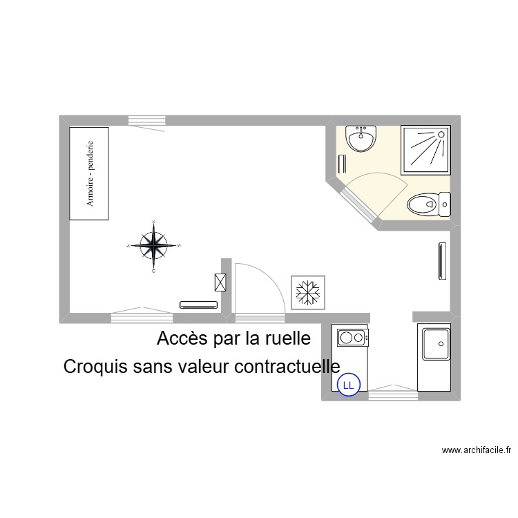 45 Defense issy. Plan de 1 pièce et 3 m2