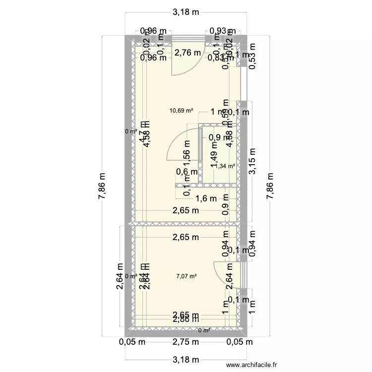 SDB BUANDERIE V3. Plan de 6  et 19 m²