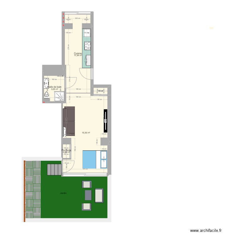 T1 Bonneveine. Plan de 6 pièces et 59 m2