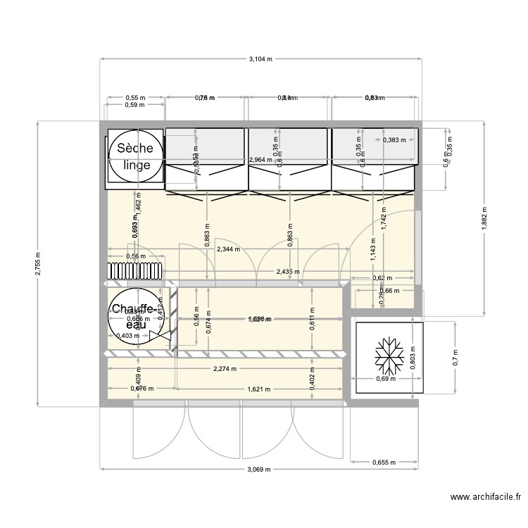 Cellier 2 Arzon. Plan de 3 pièces et 7 m2