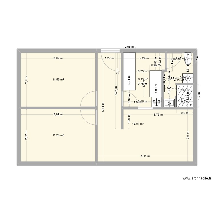 M2 2.1. Plan de 5 pièces et 51 m2