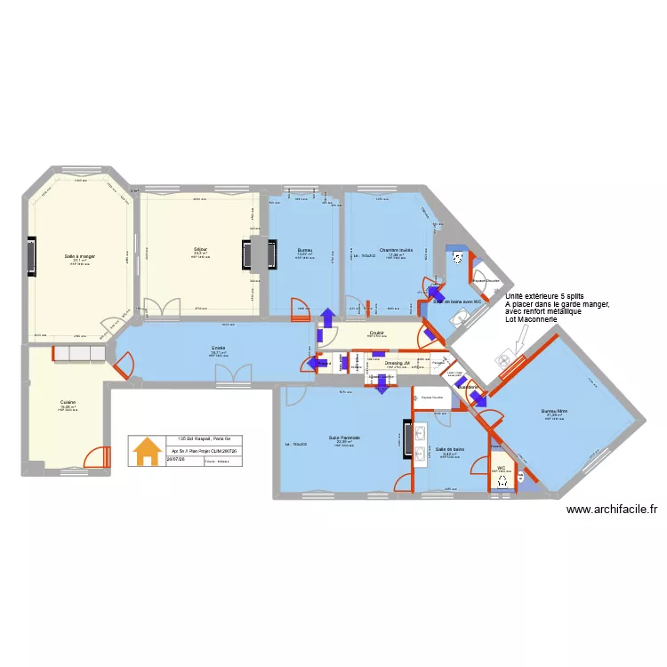 135 Raspail 5e Plan Projet CLIM 200726. Plan de 31  et 196 m²