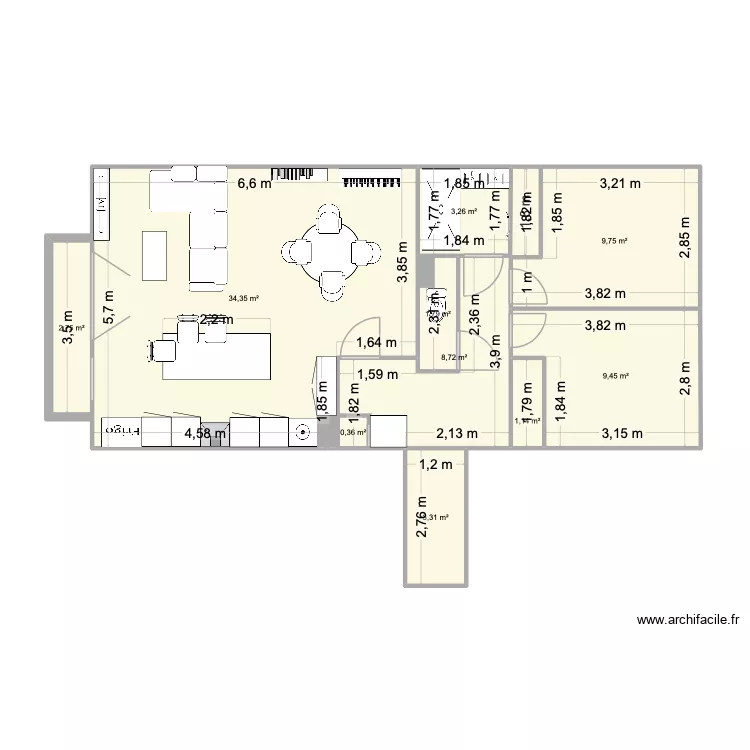 MARION AMENAGEMENT SALON GAUCHE. Plan de 10  et 75 m²