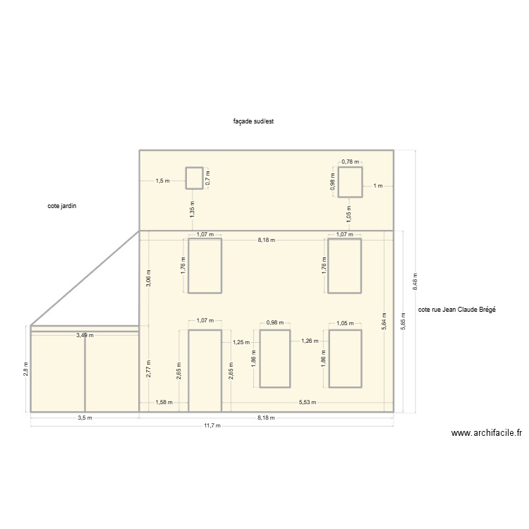 plan facade sud après. Plan de 12 pièces et 87 m2