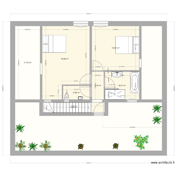 etage 23 ter. Plan de 9 pièces et 108 m2