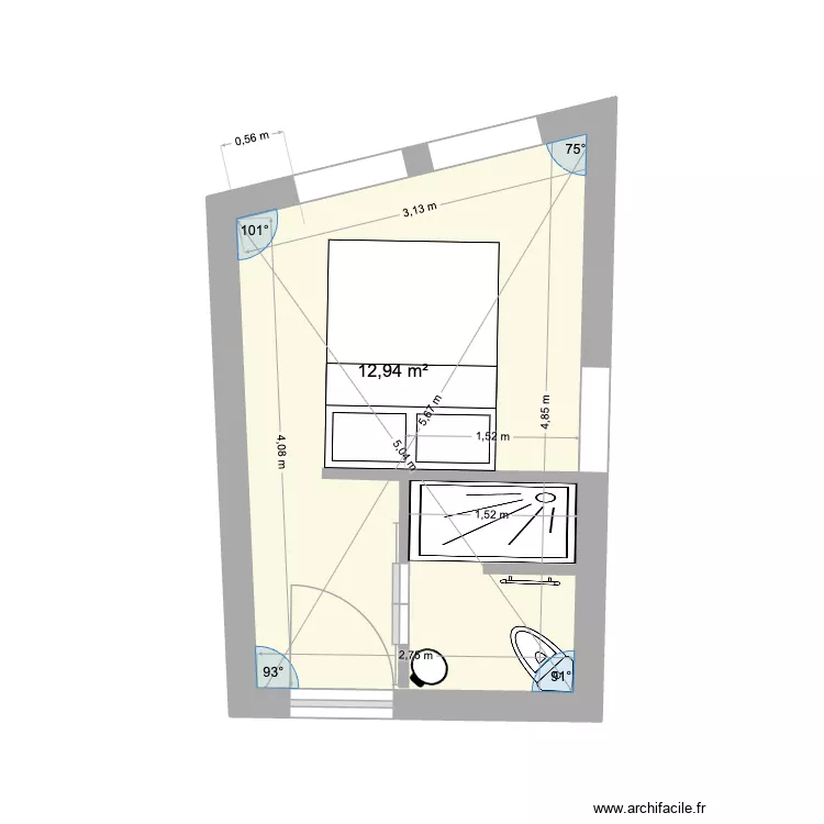 Projet 4_Chambre d\'amis+SdE. Plan de 1  et 13 m²