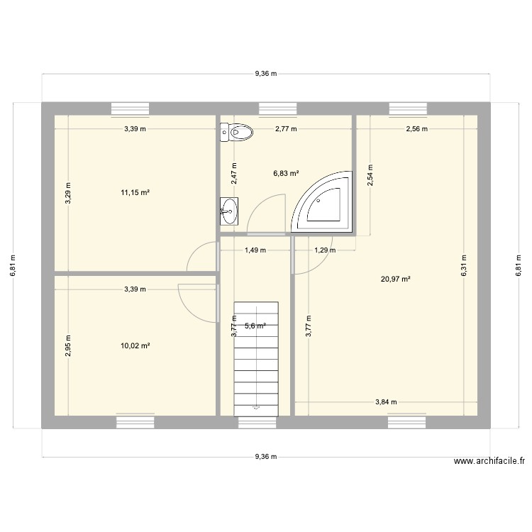 Maison vendre 1ER. Plan de 5 pièces et 55 m2