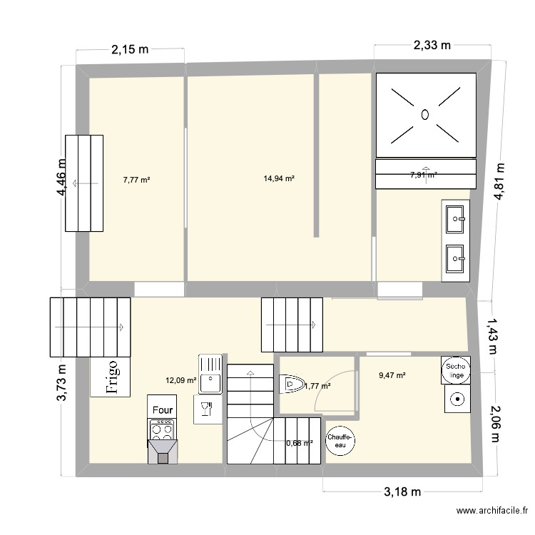 LOFT -1. Plan de 7 pièces et 55 m2