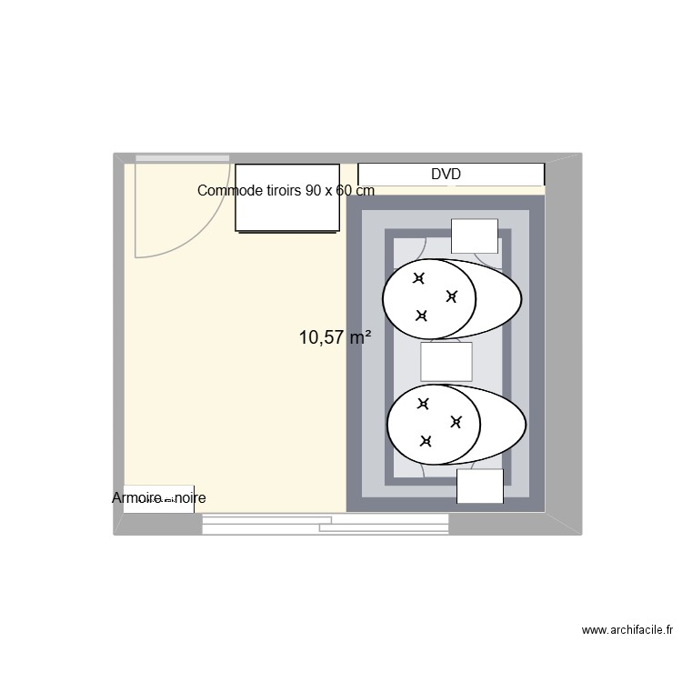 attique chambre 2 meublé. Plan de 1 pièce et 11 m2
