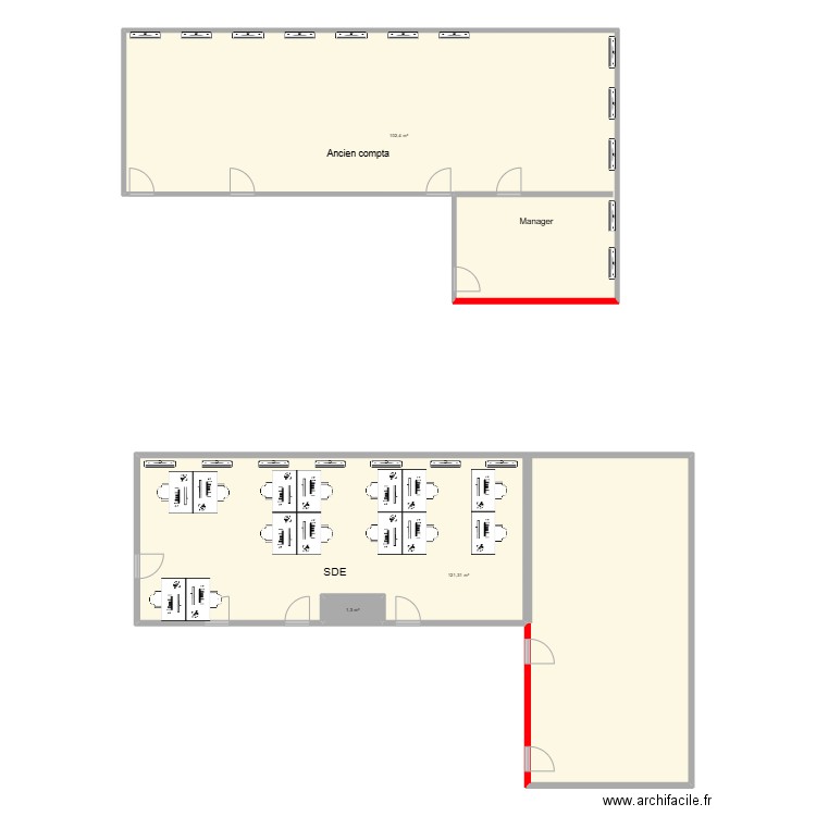 4 mdr + SDE + SC. Plan de 3 pièces et 225 m2