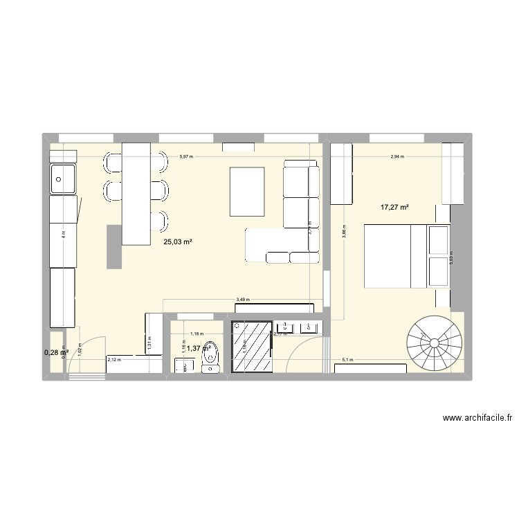 La Paroisse 03. Plan de 4 pièces et 44 m2