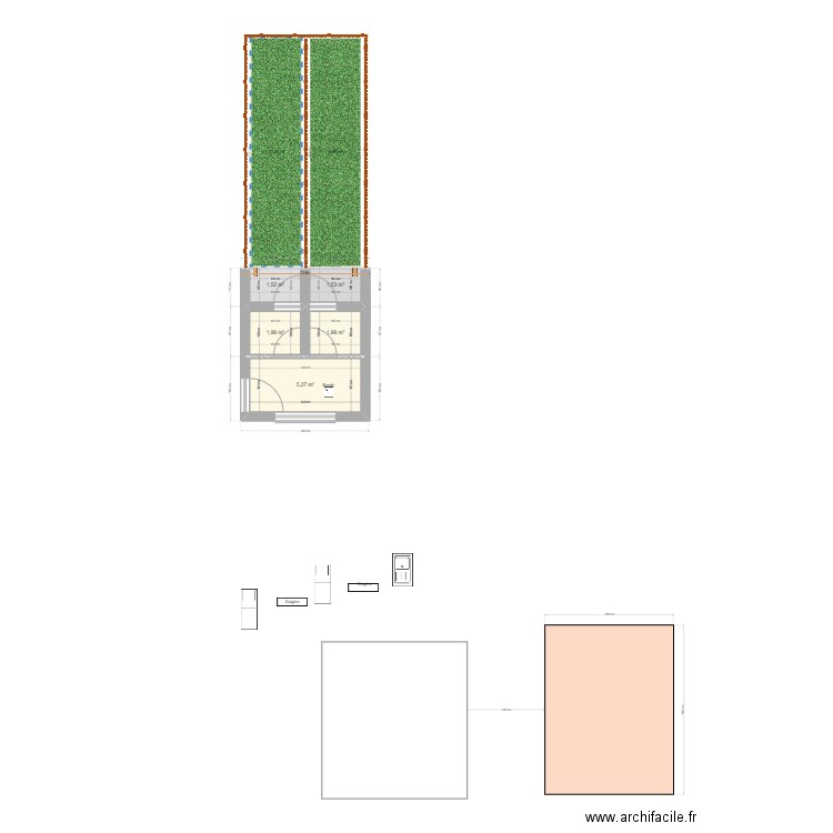 Box chiens mur etroits. Plan de 0 pièce et 0 m2