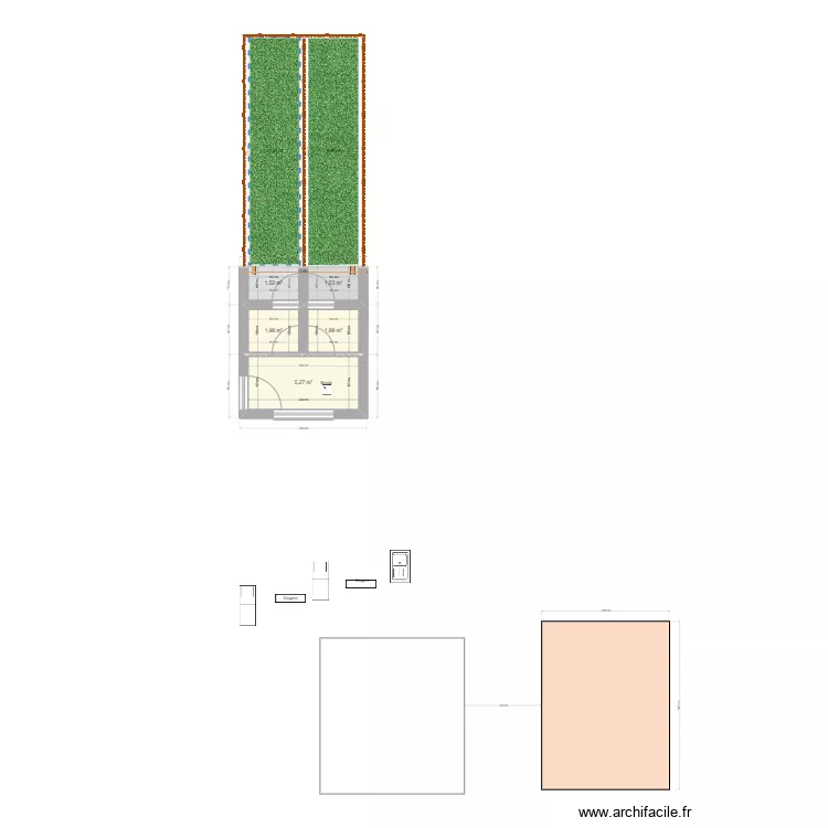 Box chiens mur etroits. Plan de 