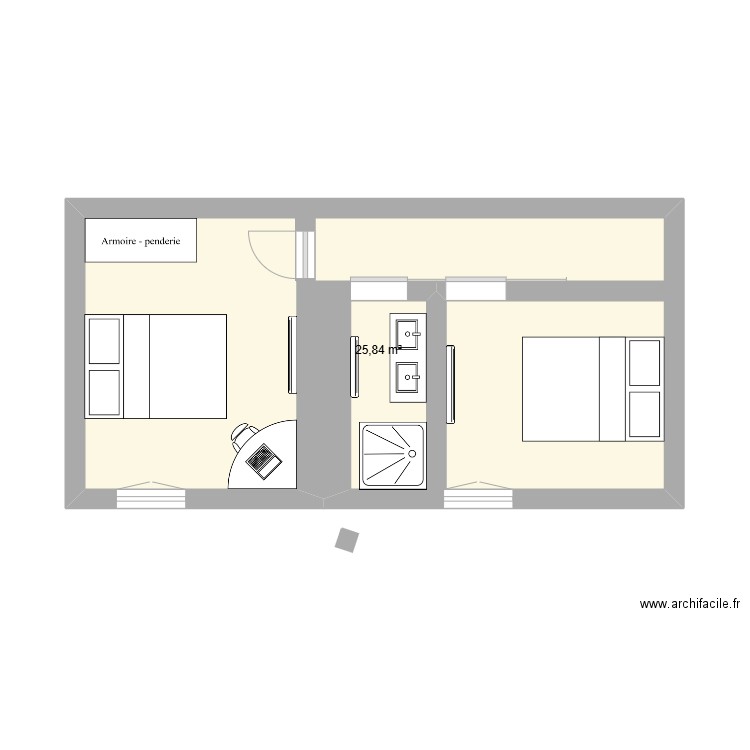 Chambres. Plan de 1 pièce et 26 m2