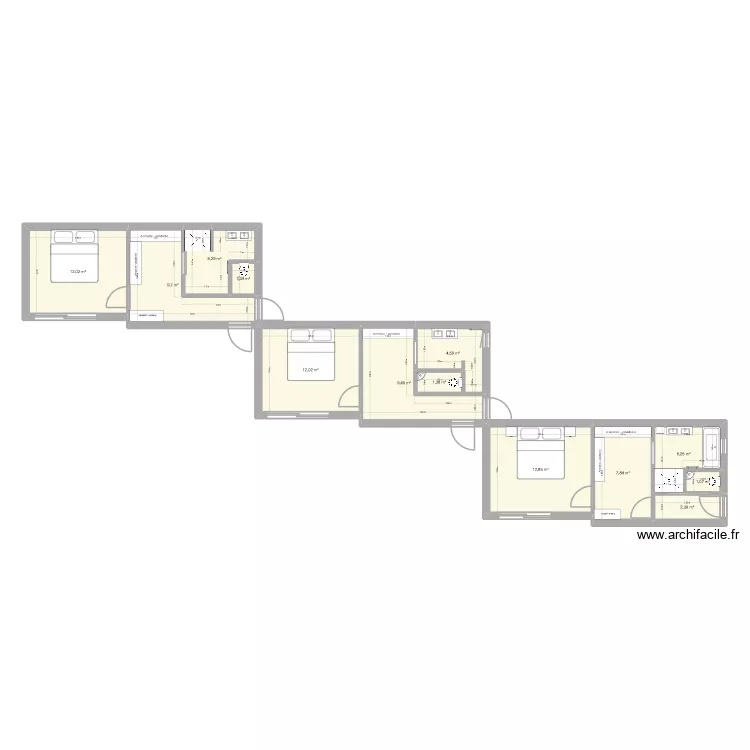 drapri agrandissement. Plan de 13  et 85 m²