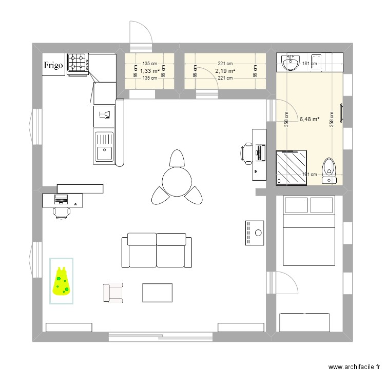 Maison Ax. Plan de 3 pièces et 10 m2