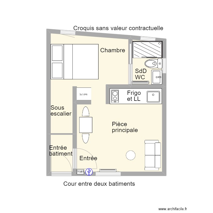 22 Apennins meublé 2024. Plan de 3 pièces et 22 m2