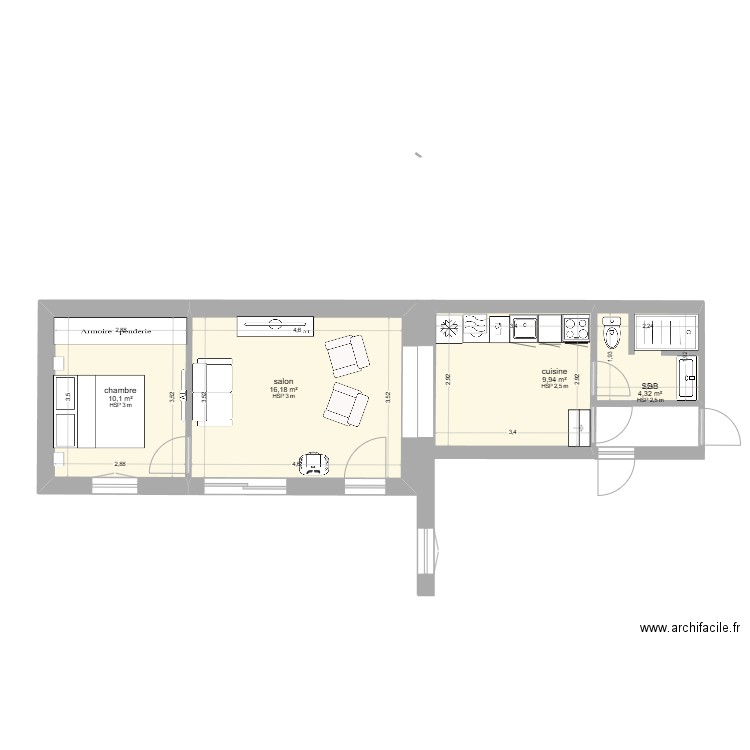 location extension 2. Plan de 4 pièces et 41 m2