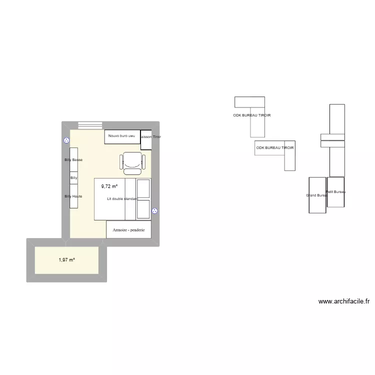 chambre colloc v2. Plan de 2  et 12 m²