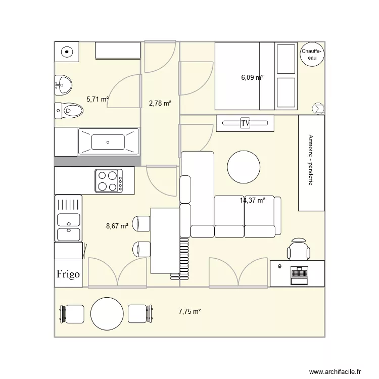 Lyon. Plan de 6  et 45 m²
