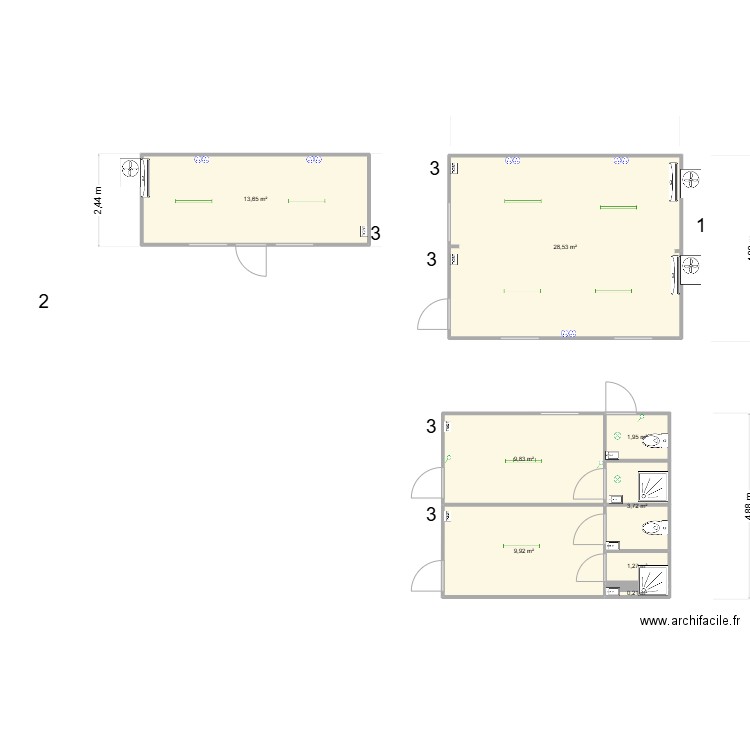 Colas RSMA. Plan de 8 pièces et 69 m2