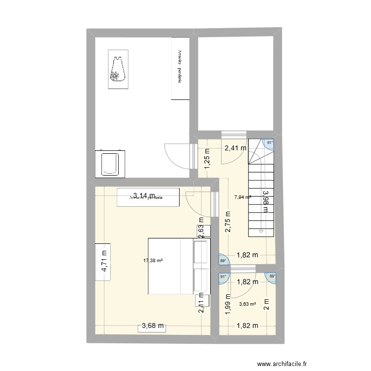 1er etage. Plan de 3 pièces et 29 m2
