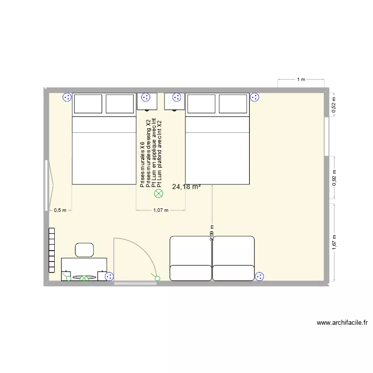 Chambre filles V2. Plan de 1 et 24 m² Chambre filles V2. Plan de 1 et 24 m²