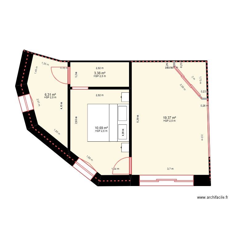 plan extension vide 02. Plan de 4 pièces et 40 m2