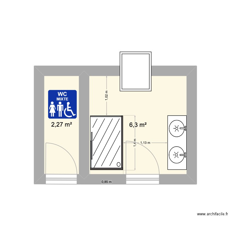 salle bain. Plan de 2 pièces et 9 m2