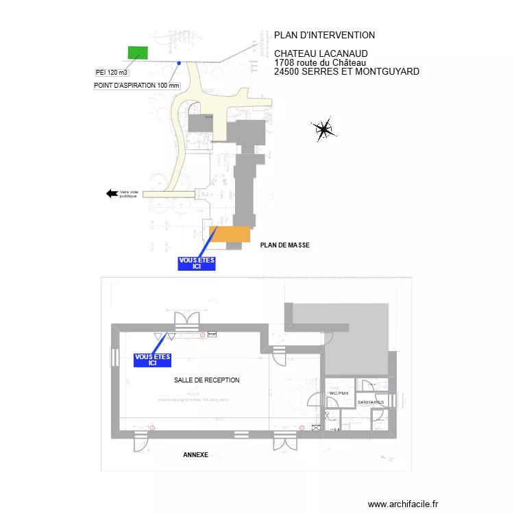 CHATEAU LACANAUD INTERVENTION. Plan de 4  et 89 m²