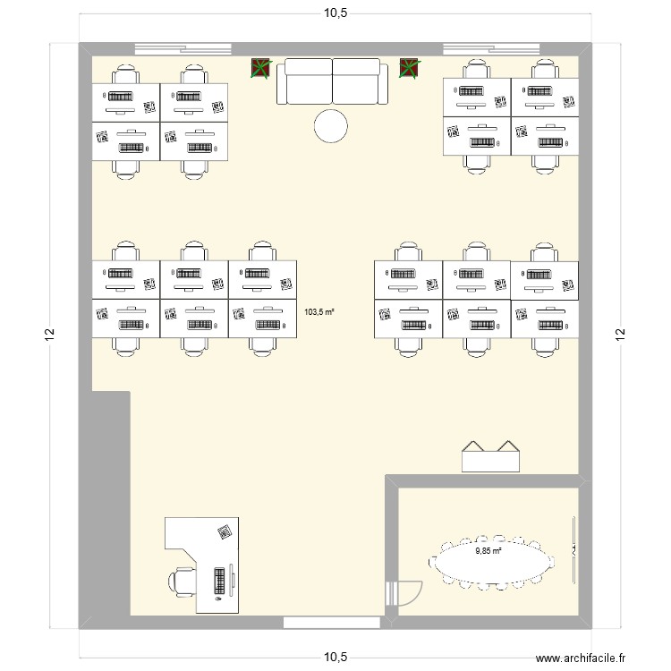 bureauV2. Plan de 2 pièces et 113 m2