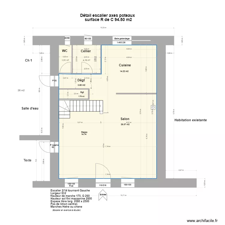 Modifications escalier et fenetres". Plan de 