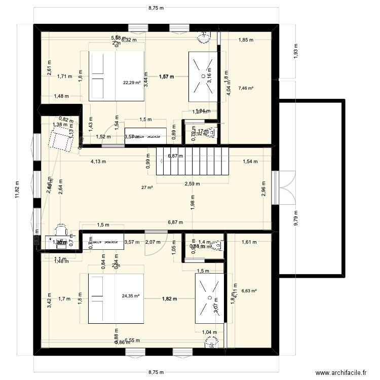 PISO 1. Plan de 7 pièces et 90 m2