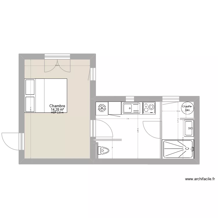 ANGRAND. Plan de 1 pièce et 14 m²