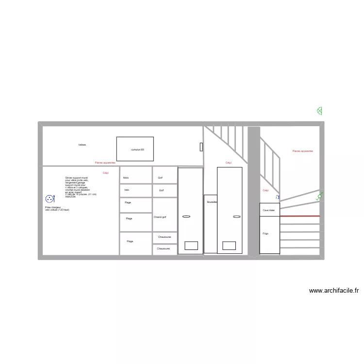 Mur du garage coté escalier 2. Plan de 26 et 17 m² Mur du garage coté escalier 2. Plan de 26 et 17 m²