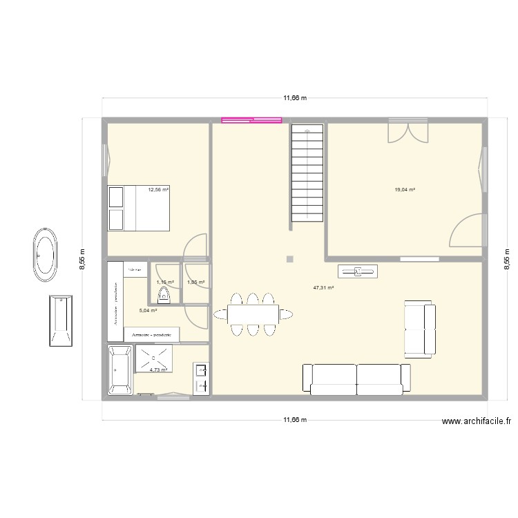 UR ONEA ETAGE apres travaux V6. Plan de 7 pièces et 91 m2