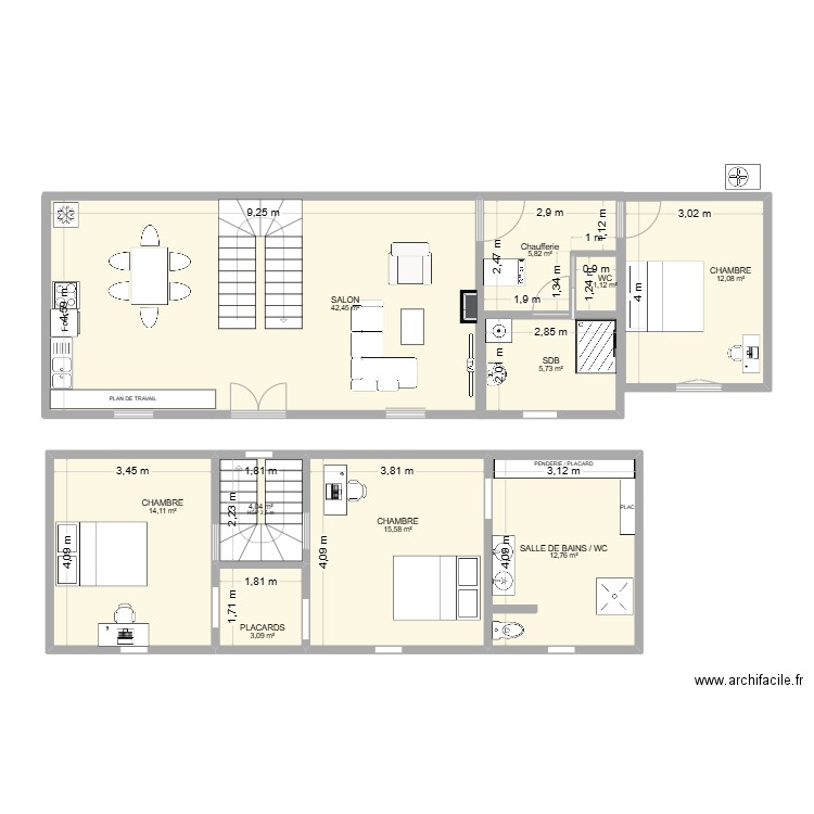 Le Losser. Plan de 10 pièces et 117 m2