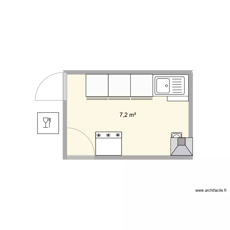 Cuisine Arcy projet. Plan de 1 Pièce et 7 m² Cuisine Arcy projet. Plan de 1 Pièce et 7 m²
