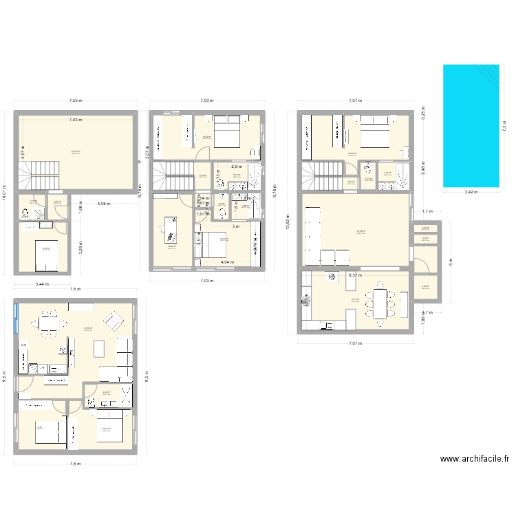 maison. Plan de 24 pièces et 253 m2
