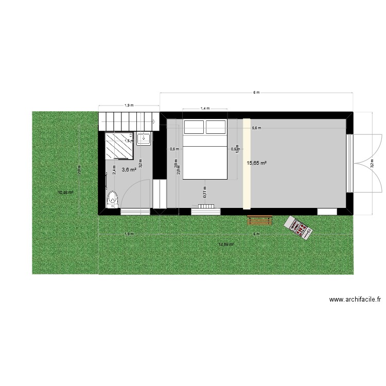 Plan_3. Plan de 2 pièces et 19 m2