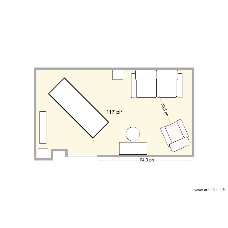 pelvi. Plan de 1 pièce et 11 m2