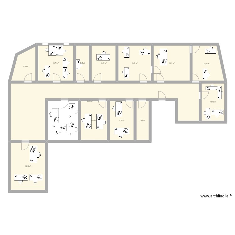 AR Alger étage +1. Plan de 13 pièces et 192 m2