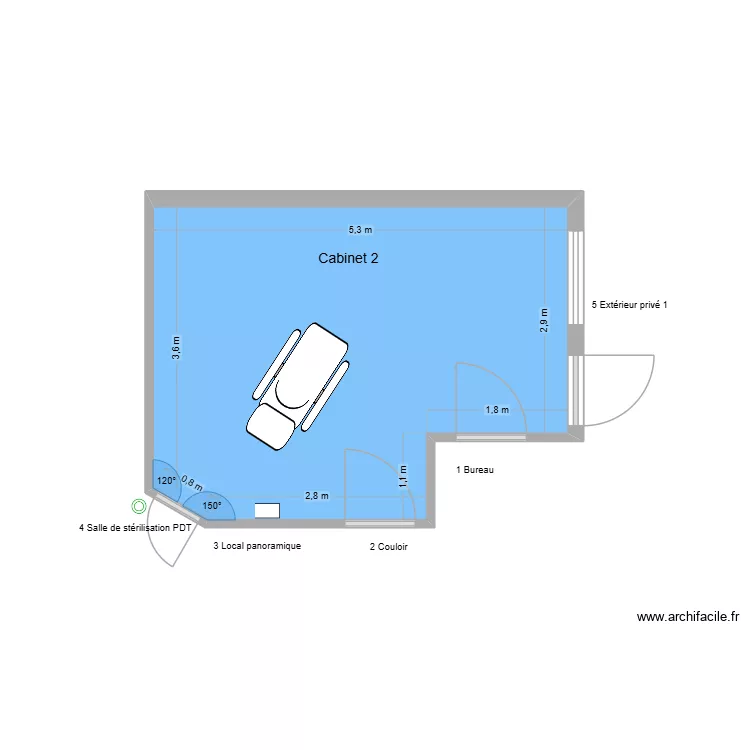 10326 Cabinet 2. Plan de 1  et 19 m²