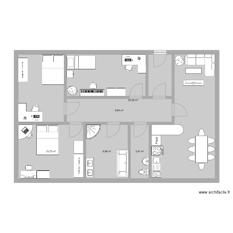 ELINA GLACHET MAISON. Plan de 5 pièces et 90 m2