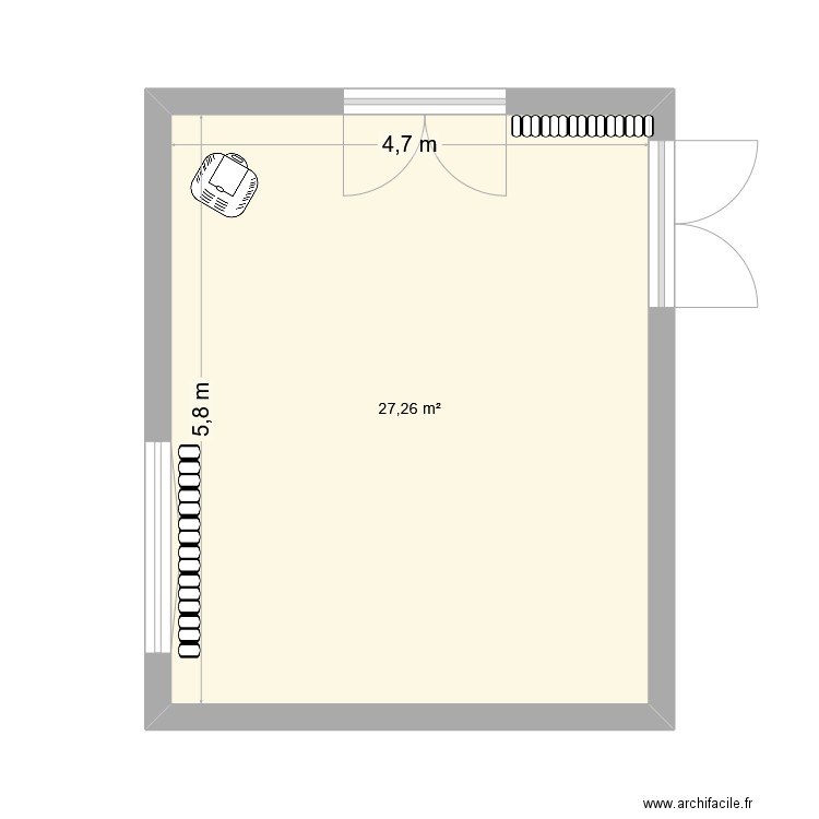 salon. Plan de 1 pièce et 27 m2