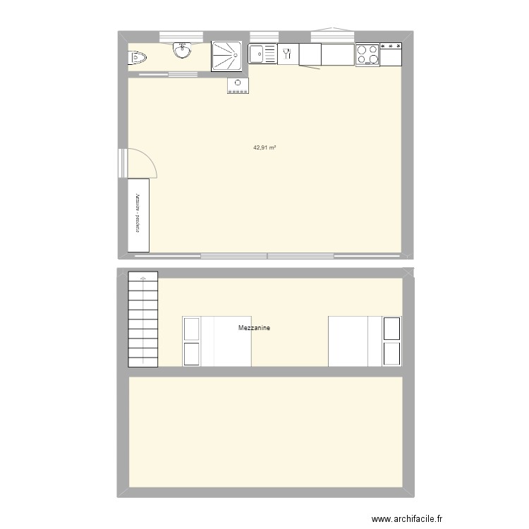 MAZOT. Plan de 2 pièces et 86 m2