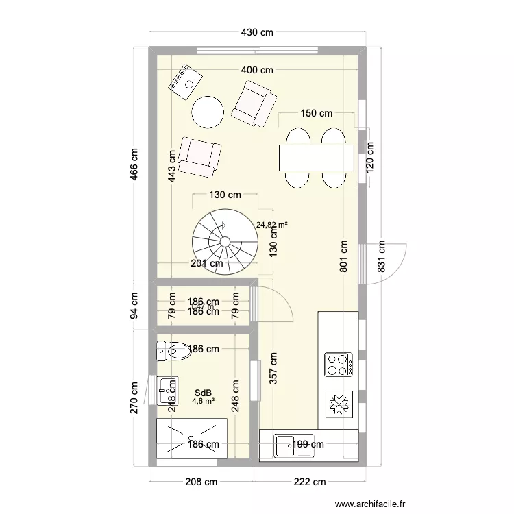 Cabane en A. Plan de 