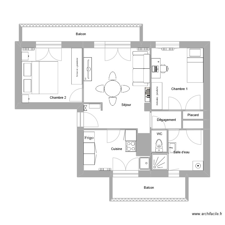 Chevillon meublé. Plan de 13 pièces et 62 m2